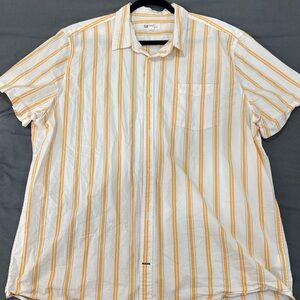 GAP Short Sleeve Button-Up Shirt - White with Yellow Stripes